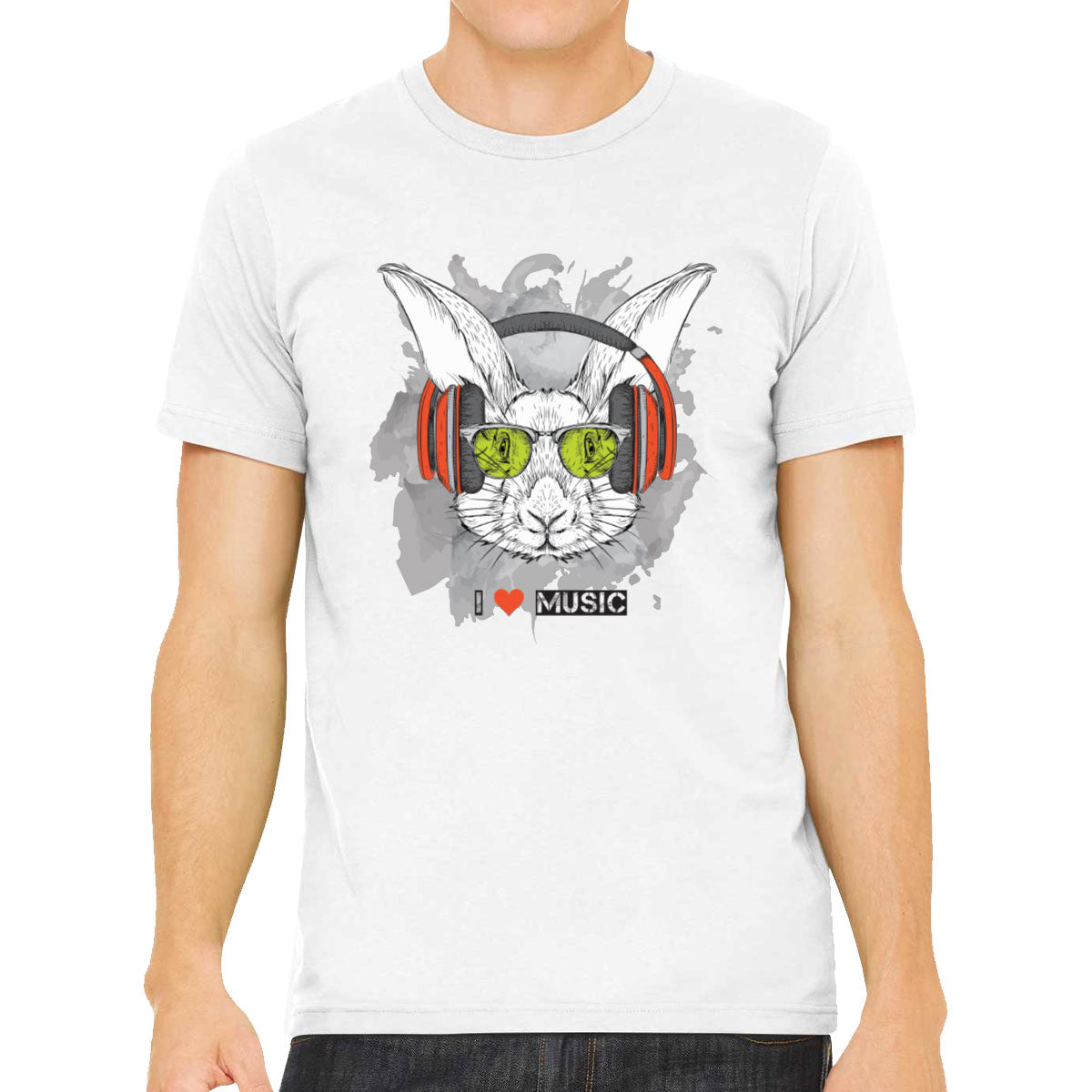 I Love Music Rabbit With Headphones Men's T-shirt