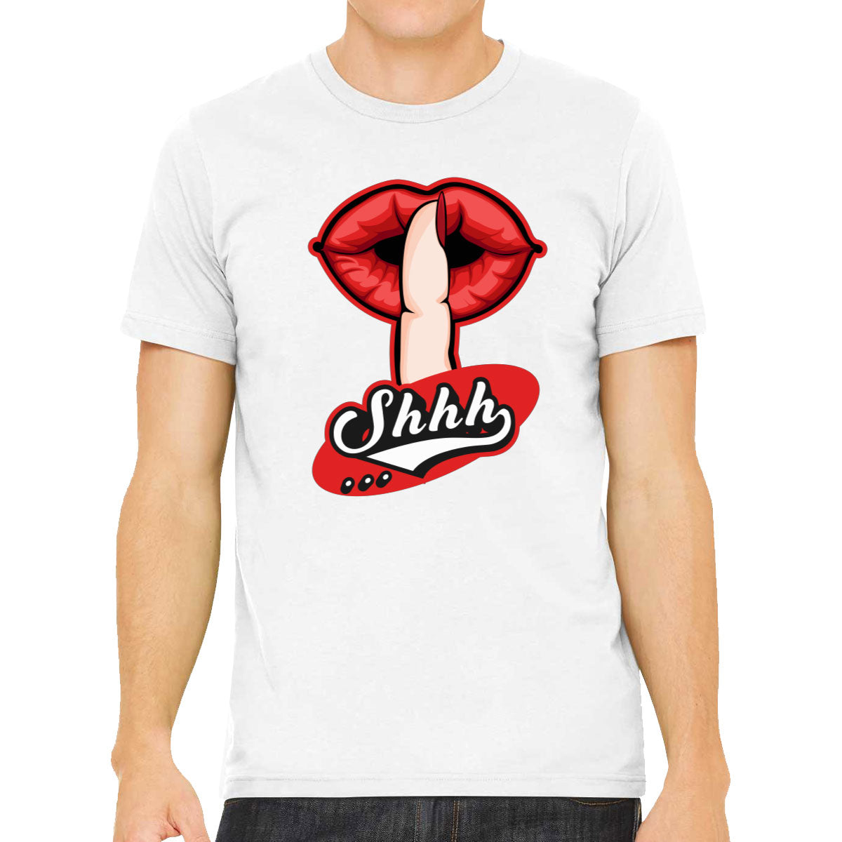 Shhh Silent Gesture With Finger And Red Lips Men's T-shirt