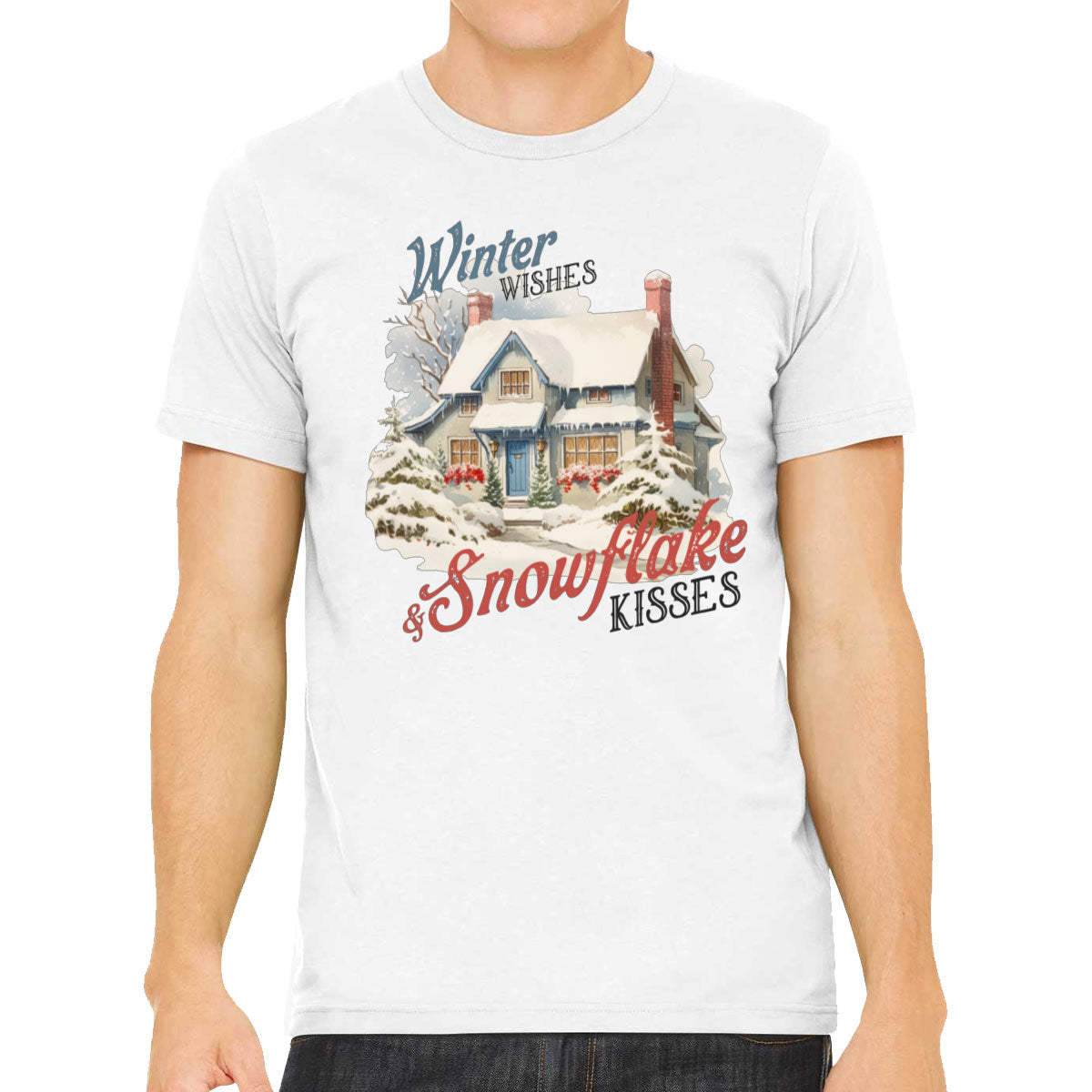 Winter Wishes And Snowflake Kisses Christmas Men's T-shirt