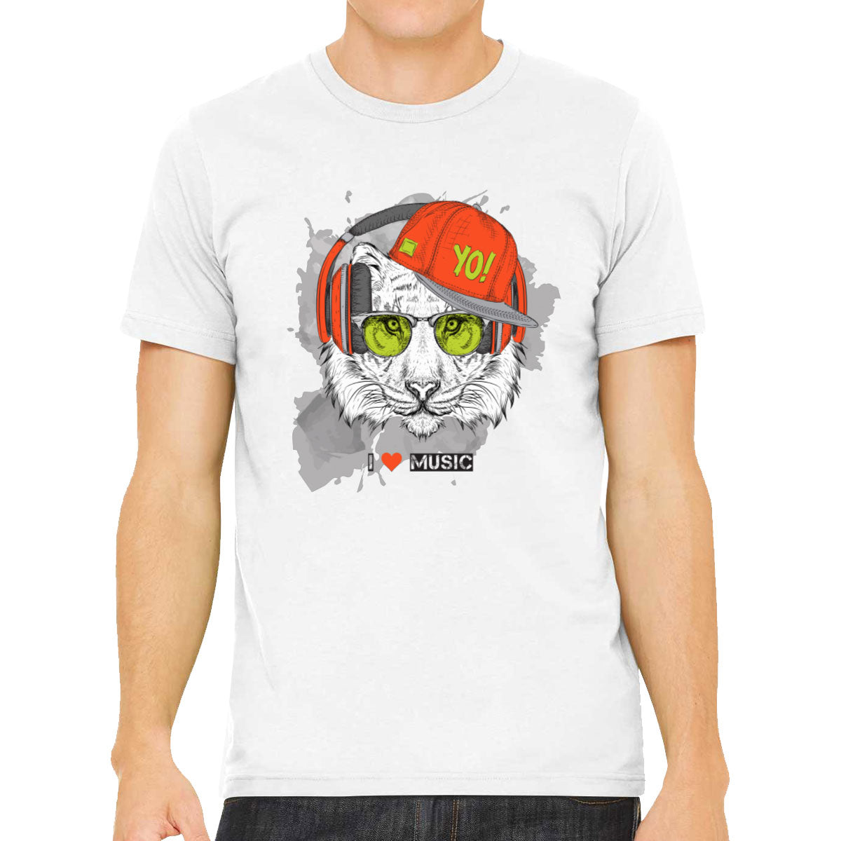 I Love Music Tiger With Headphones Men's T-shirt