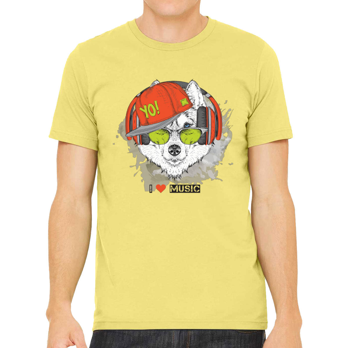 I Love Music Husky With Headphones Men's T-shirt