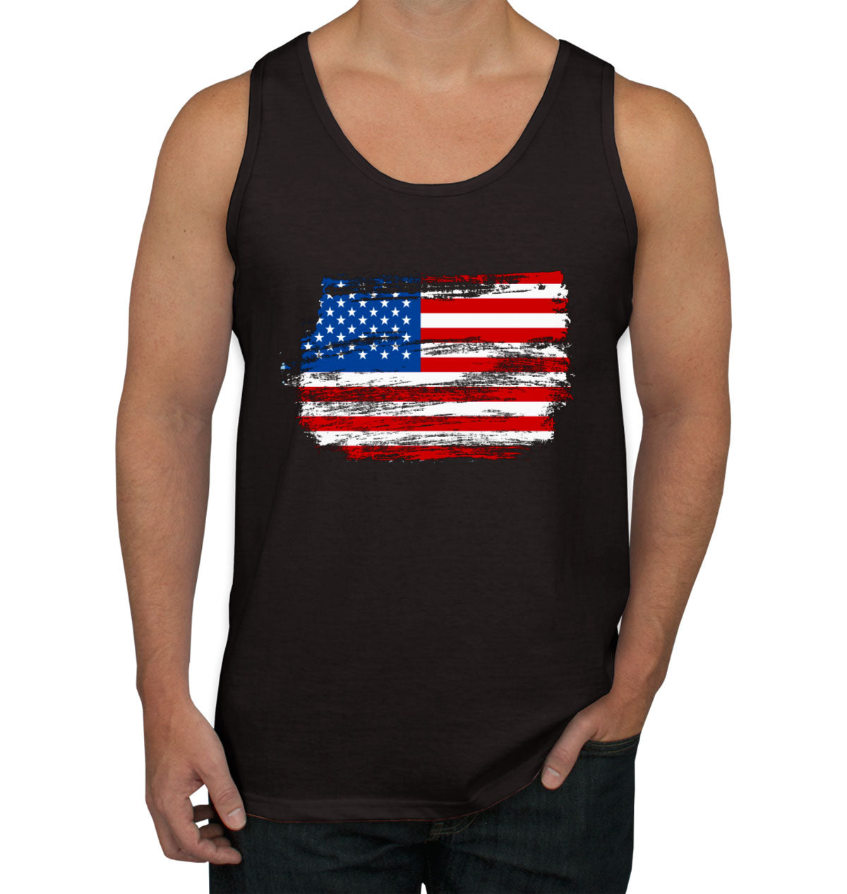 Distressed USA American Flag Men's Tank Top