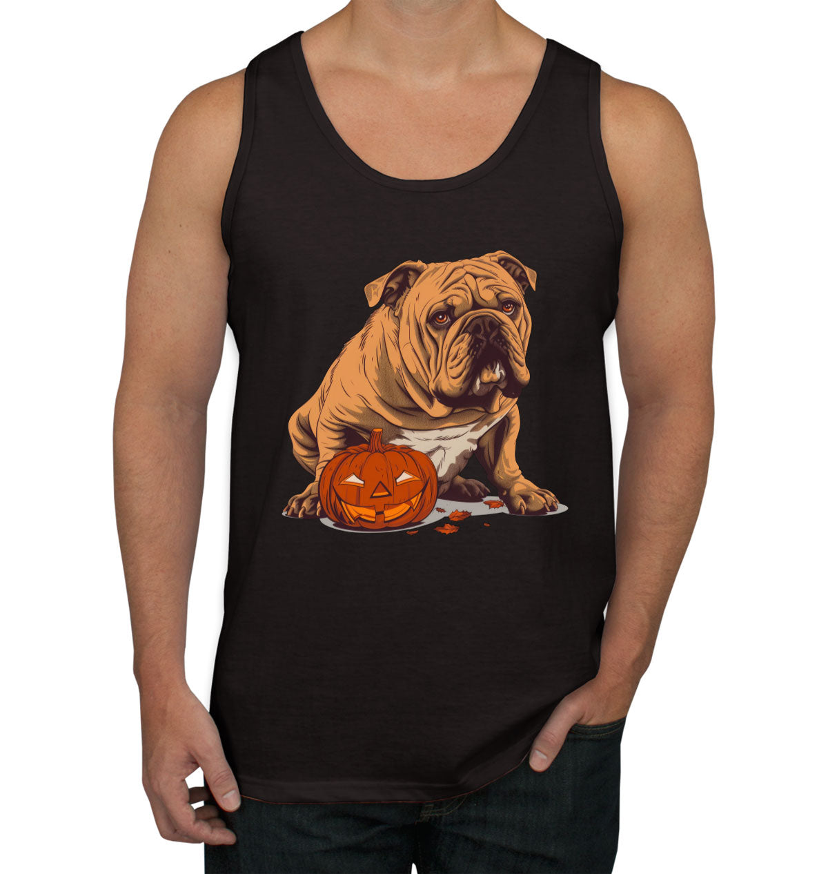 Bulldog With Halloween Pumpkin Men's Tank Top