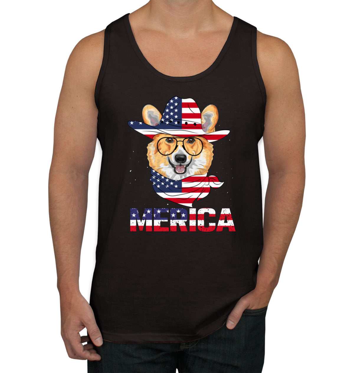 Corgi Merica Patriotic Men's Tank Top