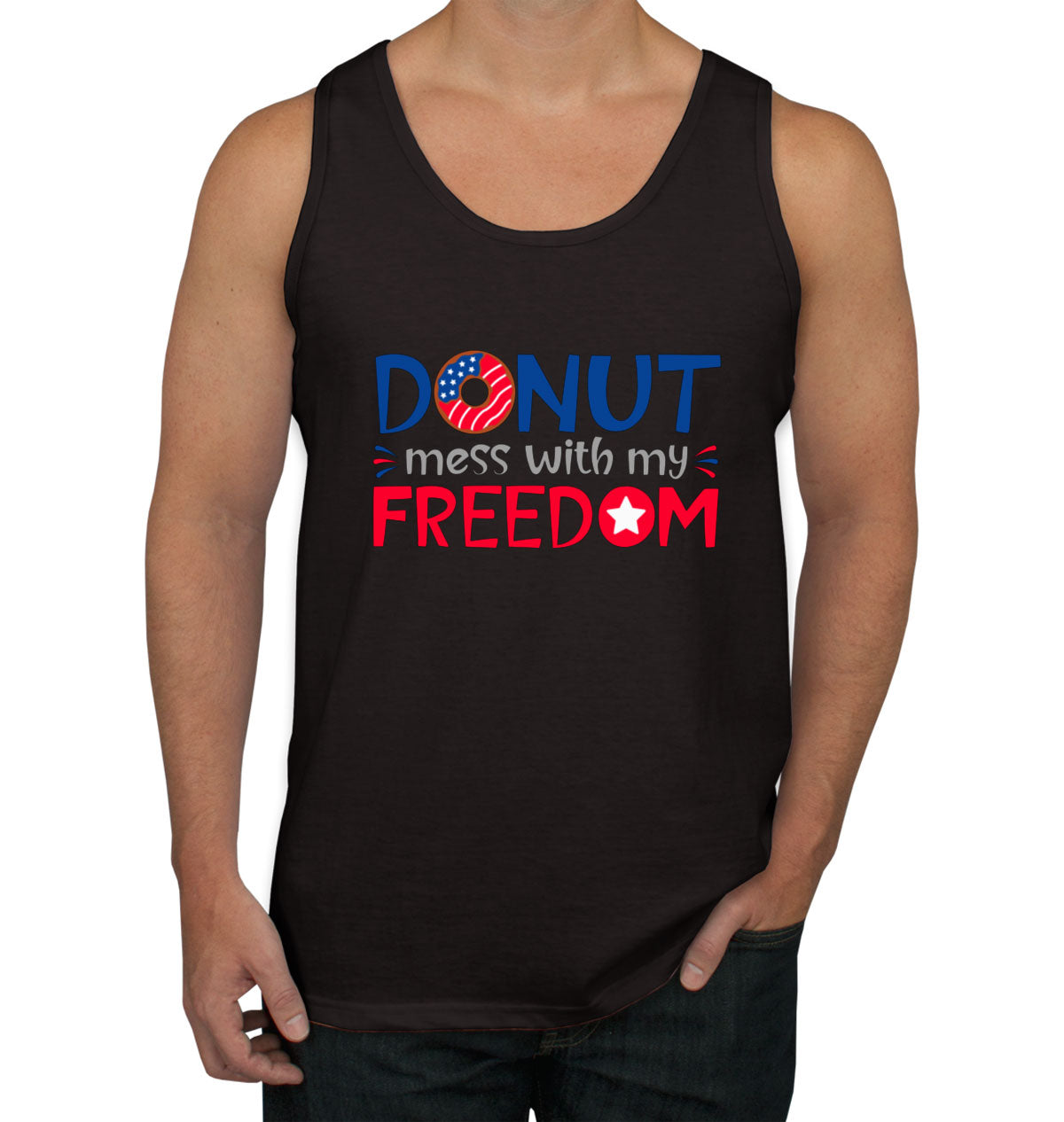 Donut Mess With My Freedom Patriotic Men's Tank Top