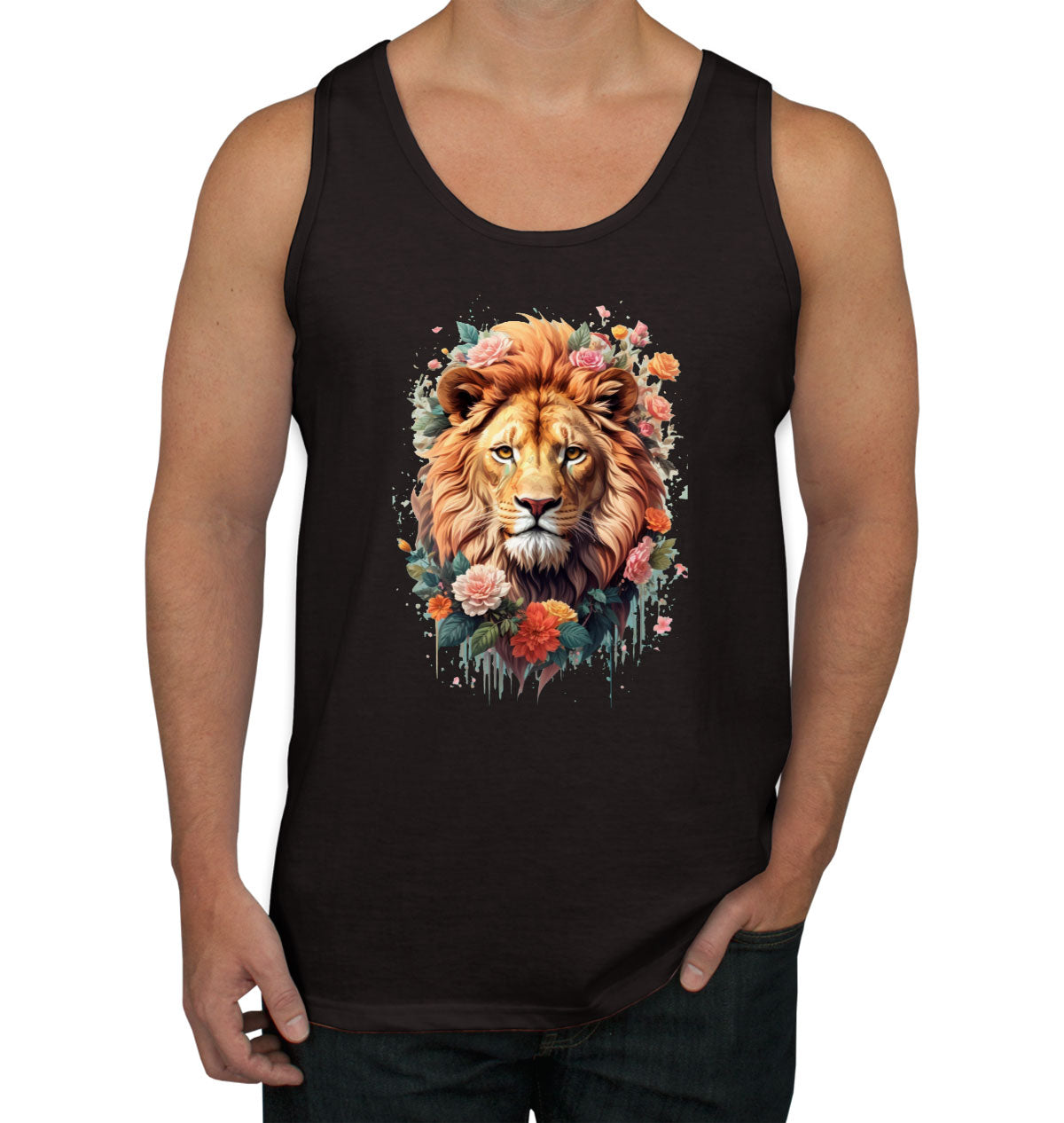 Lion With Floral Design Men's Tank Top