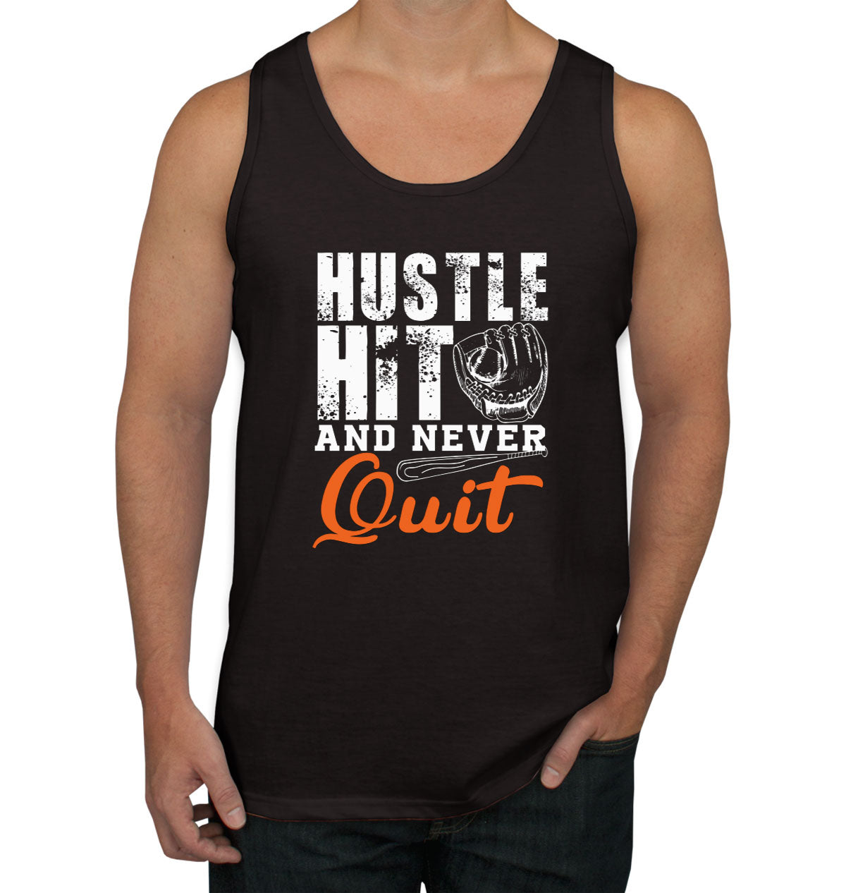 Hustle Hit And Never Quit Baseball Men's Tank Top