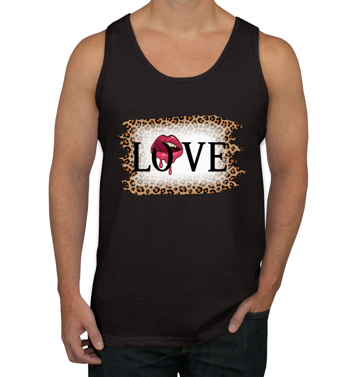 Love Tongue Lipstick Leopard Print Valentine's Day Men's Tank Top