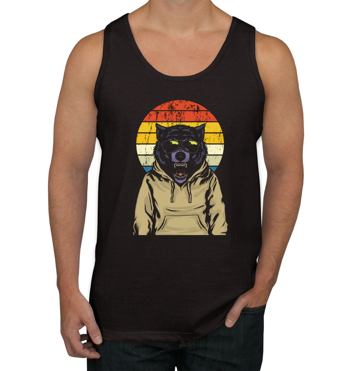 Wolf Retro Sunset Men's Tank Top