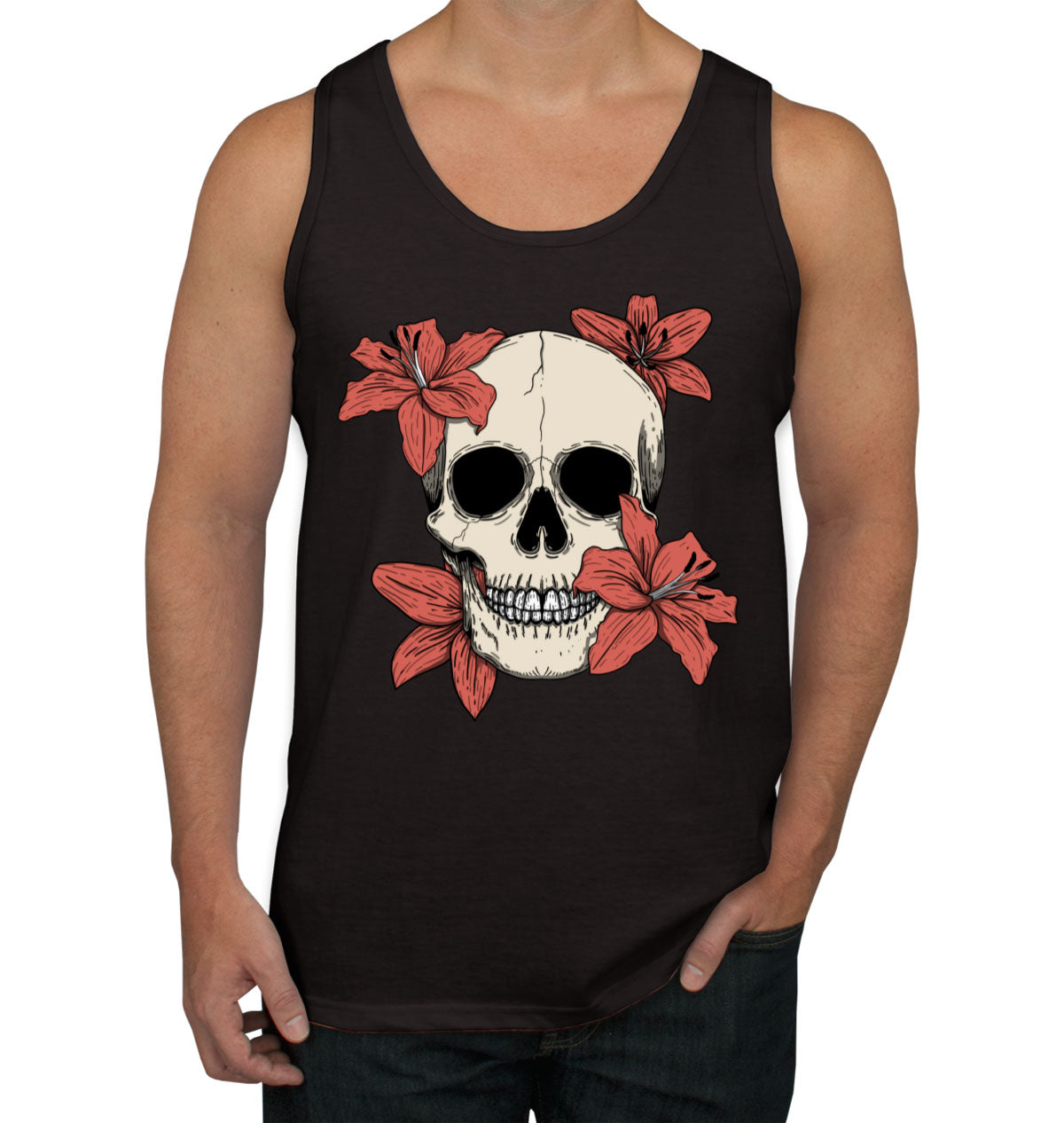 Skull With Flowers Men's Tank Top