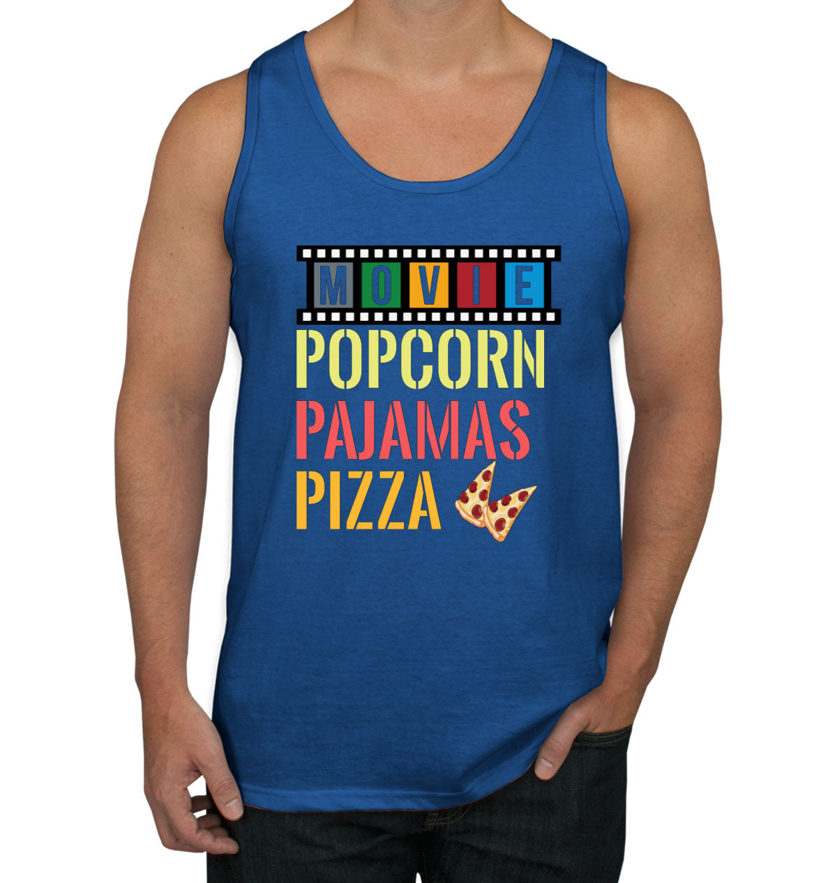 Movie Popcorn Pajamas Pizza  Men's Tank Top