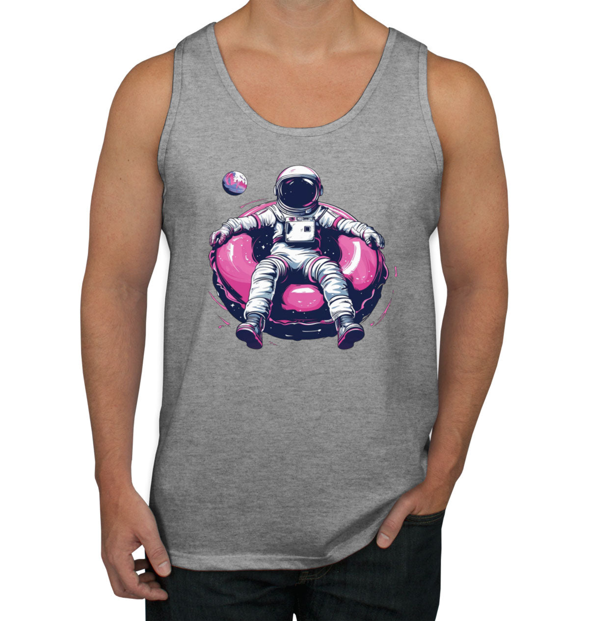 Astronaut On A Pink Float Men's Tank Top