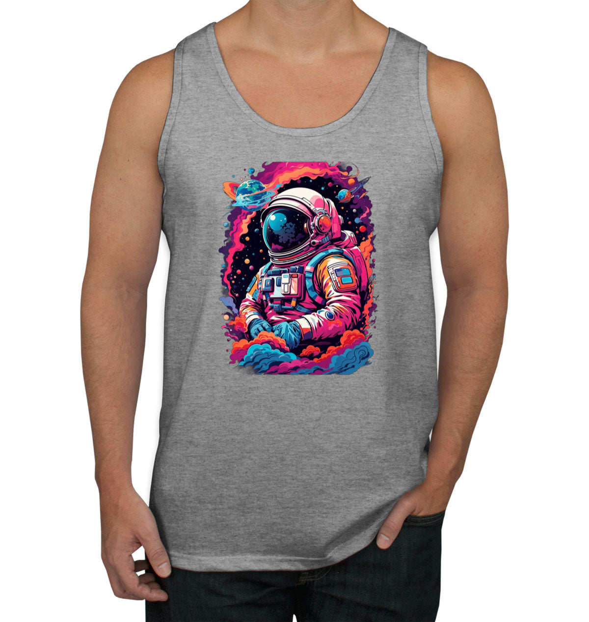Illustration Colorful Astronaut in the Galaxy Men's Tank Top