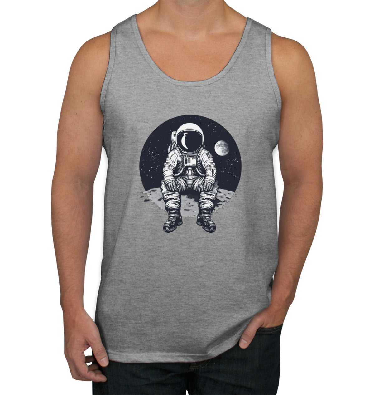 Astronaut Sitting On Moon Men's Tank Top