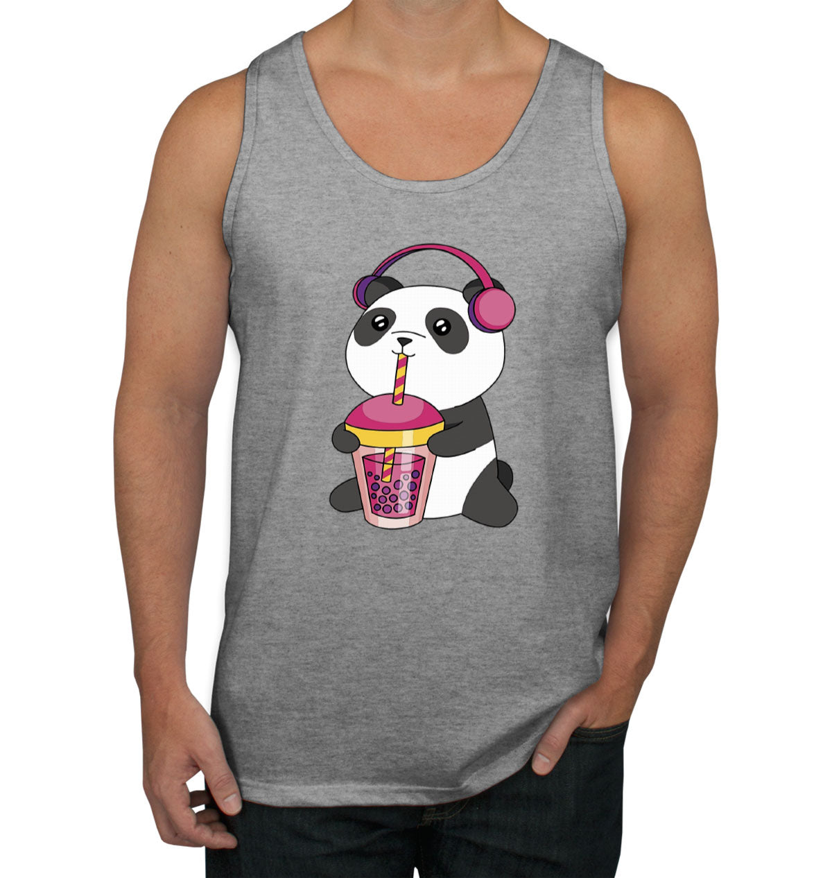 Panda Drinking Bubble Tea Men's Tank Top