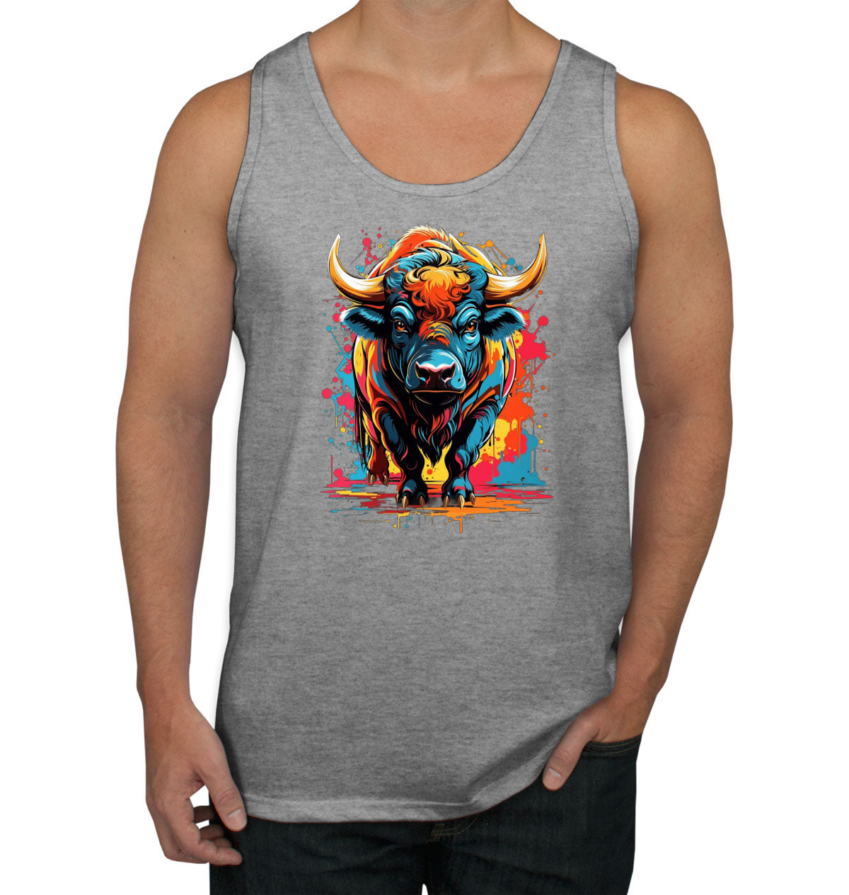 Illustration Colorful Bull Men's Tank Top