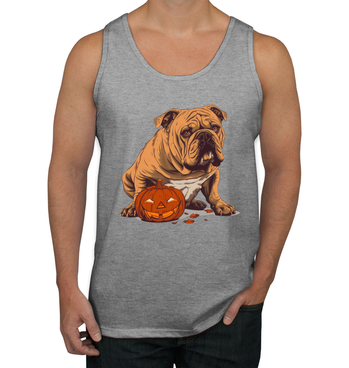 Bulldog With Halloween Pumpkin Men's Tank Top