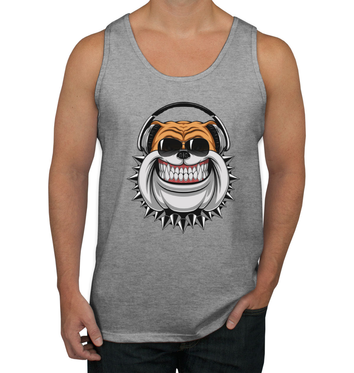Bulldog With Headphone Cartoon Men's Tank Top