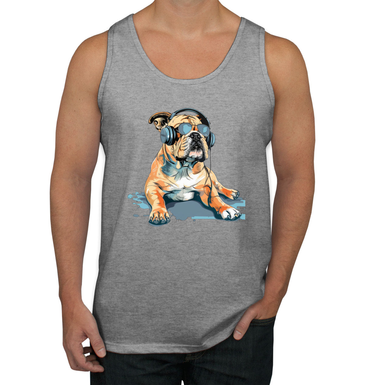 Bulldog With Headphone And Sunglasses Men's Tank Top