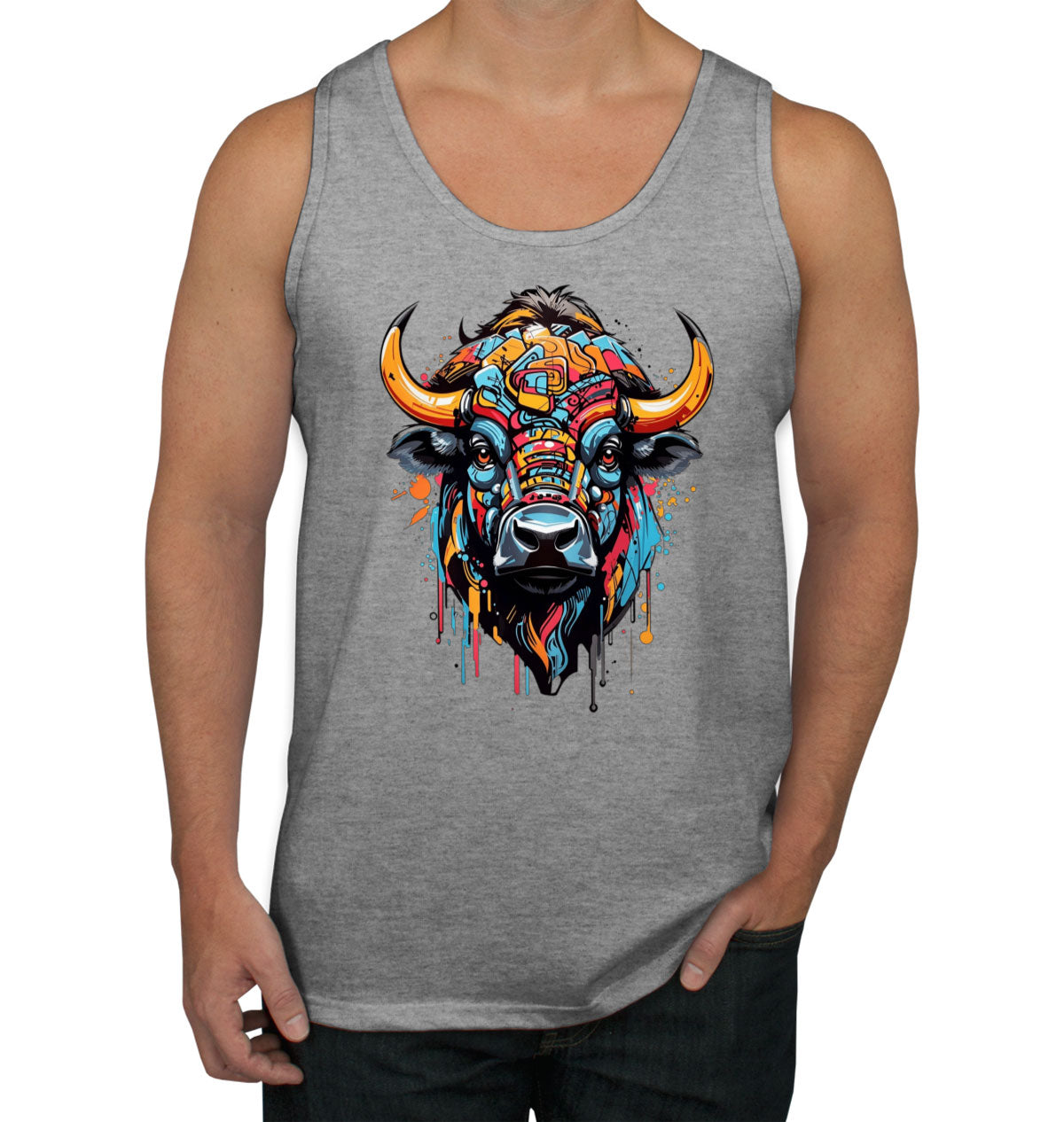 Illustration Colorful Bull head Men's Tank Top
