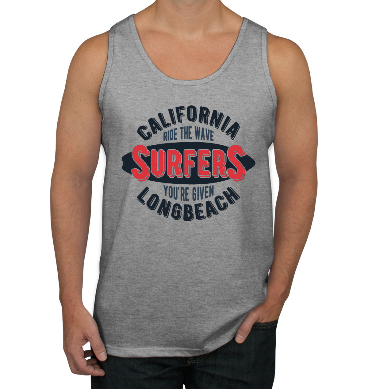California Ride The Wave Surfers You're Given Long Beach Men's Tank Top