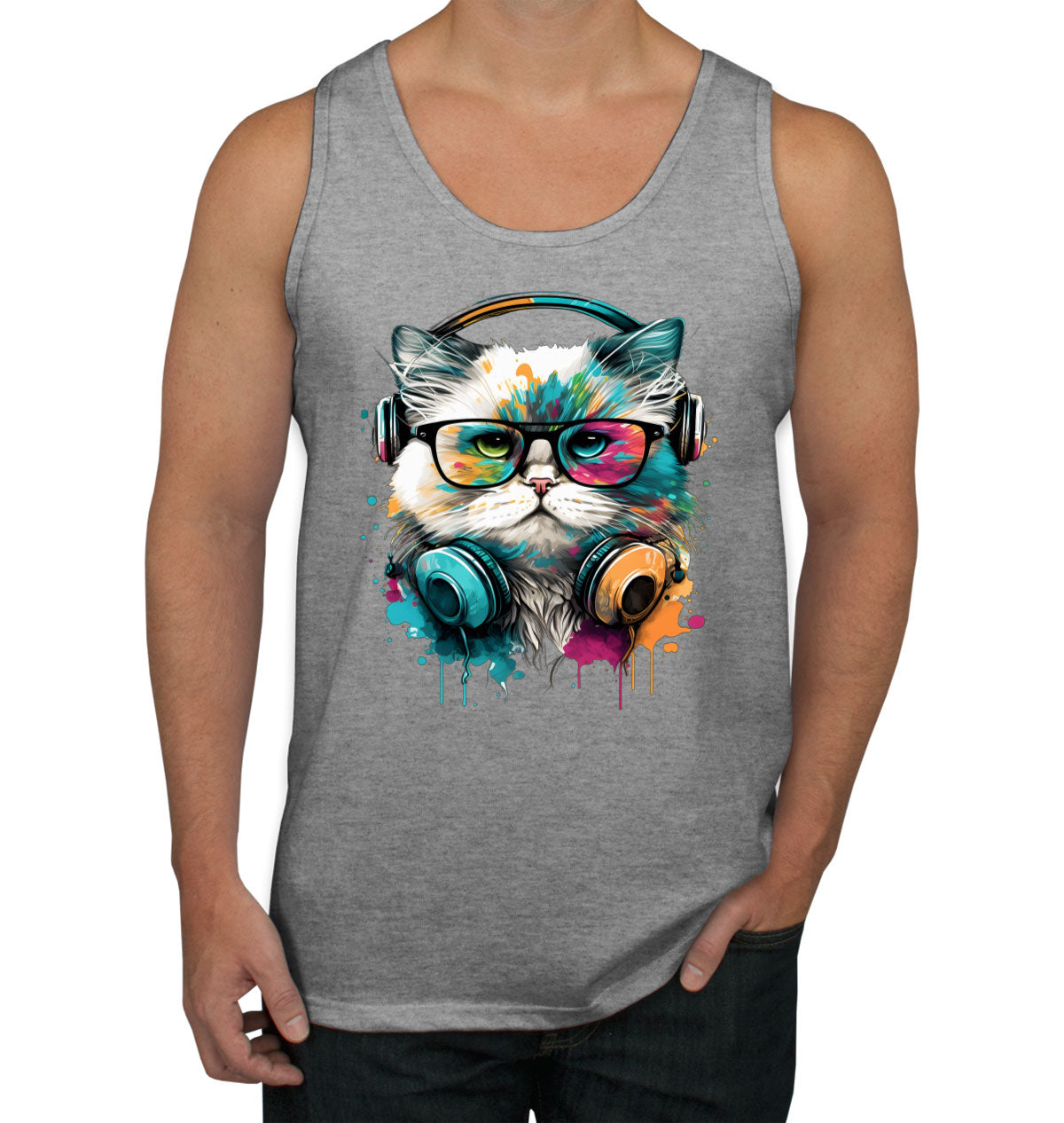 Cat Wearing Glasses Men's Tank Top