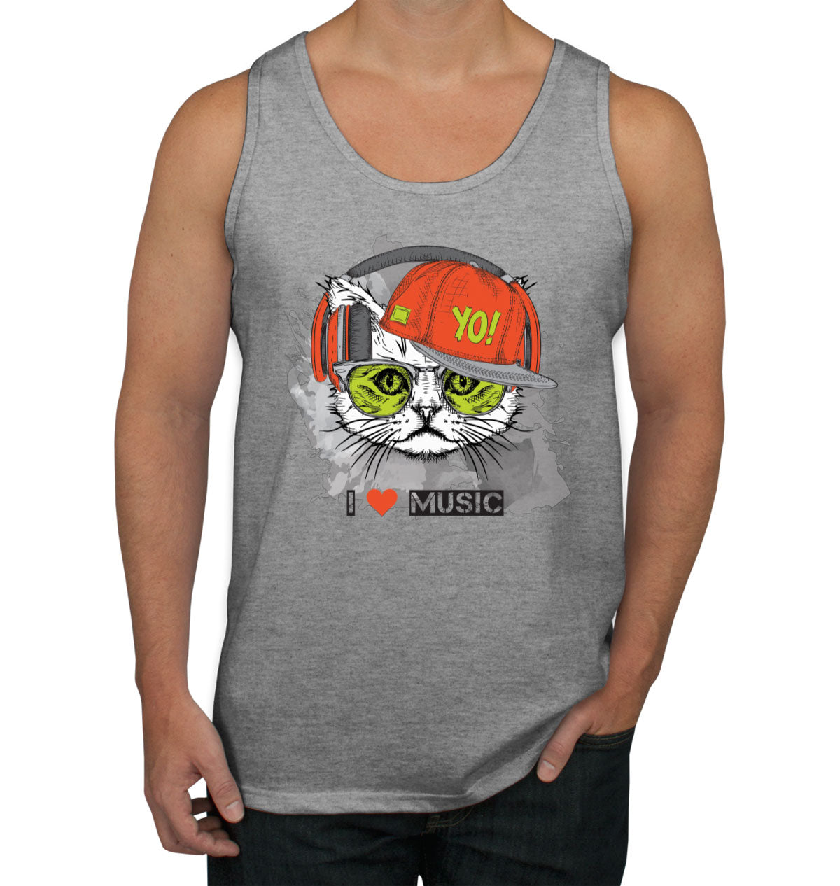 I Love Music Cat With Headphones Men's Tank Top