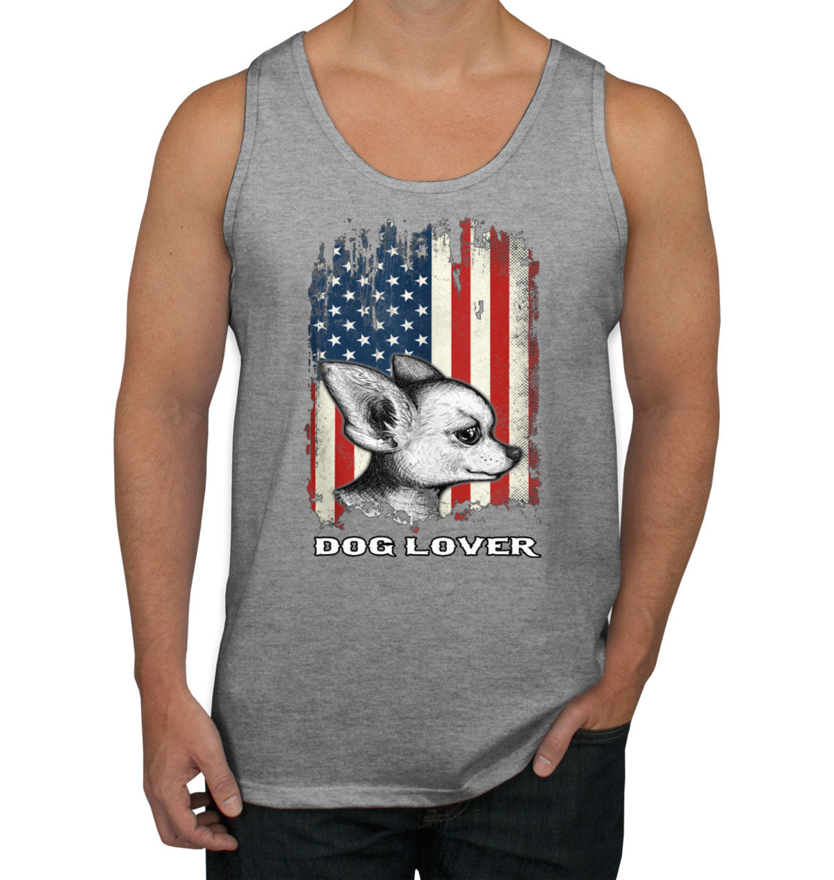 Chihuahua Dog Lover With American Flag Men's Tank Top