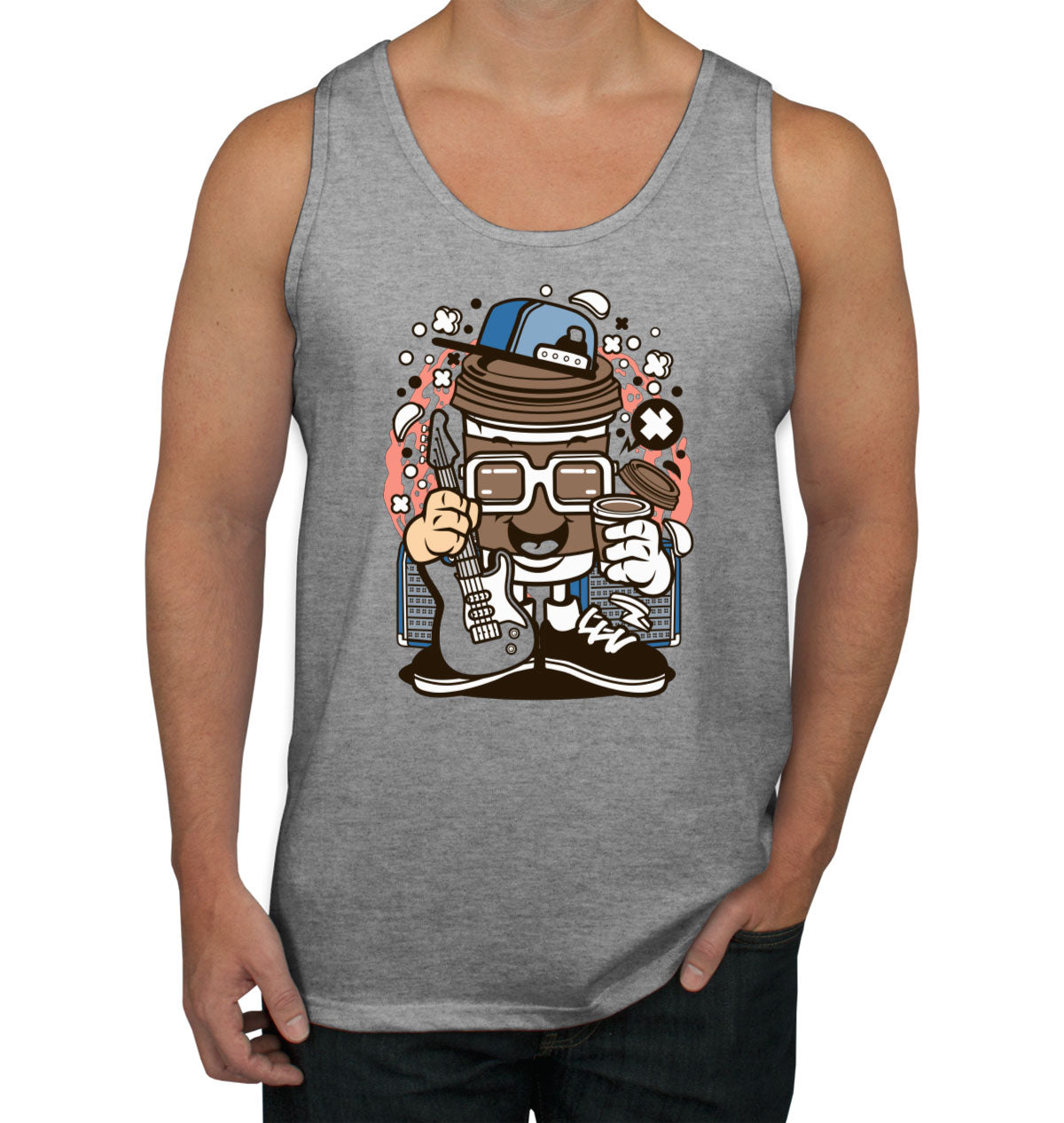 Coffee Cup Rock Cartoon Men's Tank Top