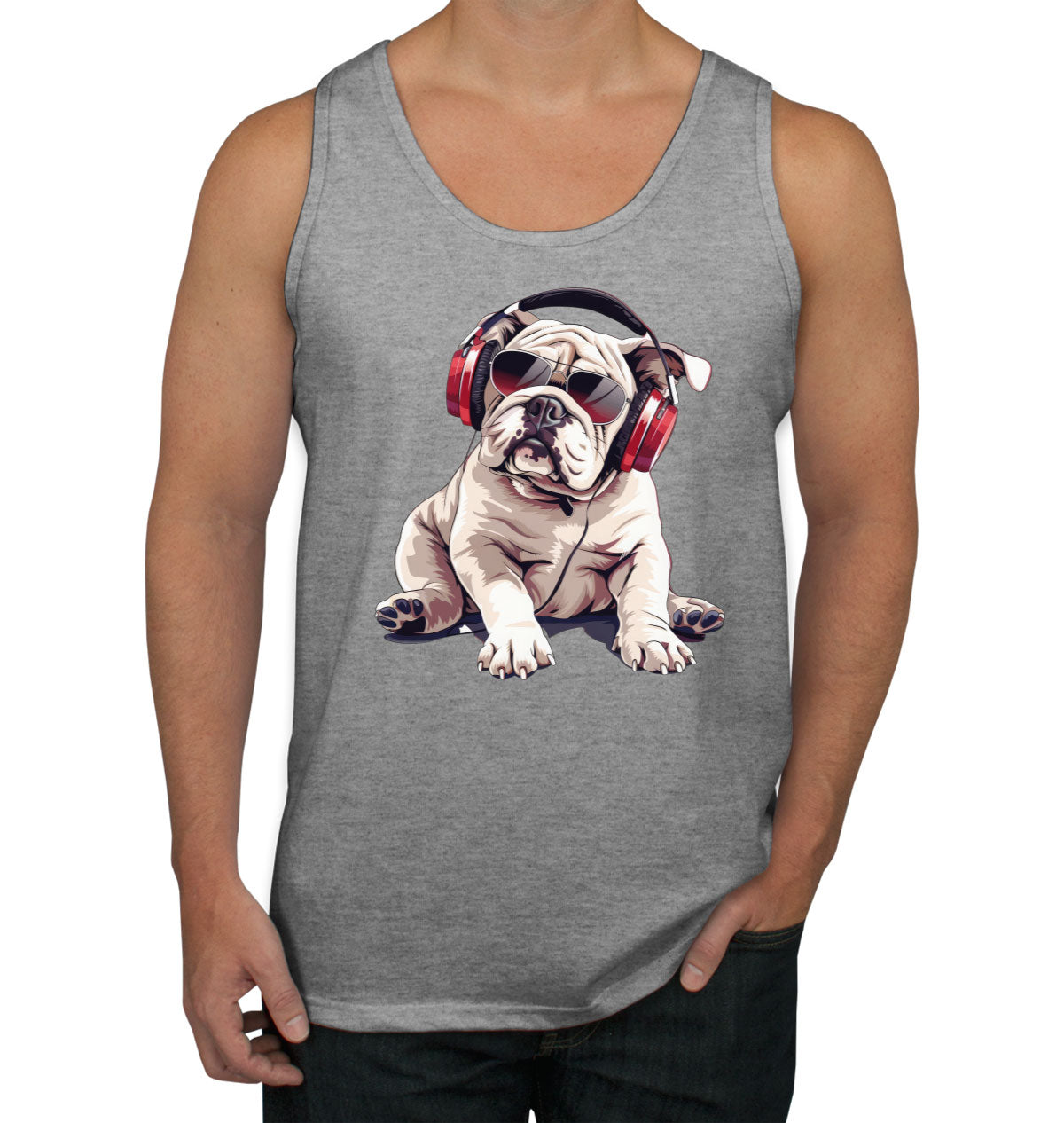 Cool Bulldog With Headphone And Sunglasses Men's Tank Top