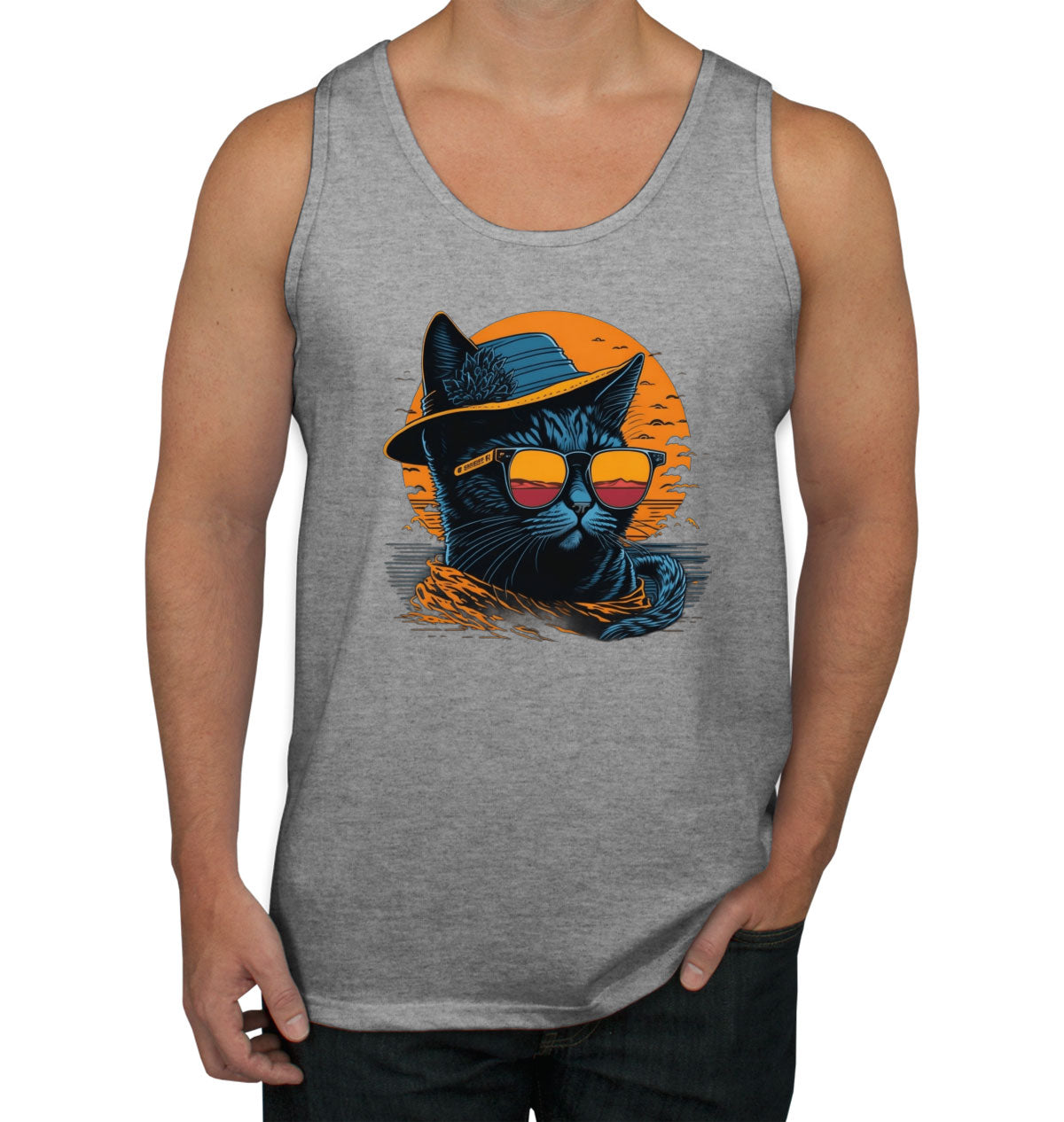Cool Cat With Hat And Sunglasses Men's Tank Top