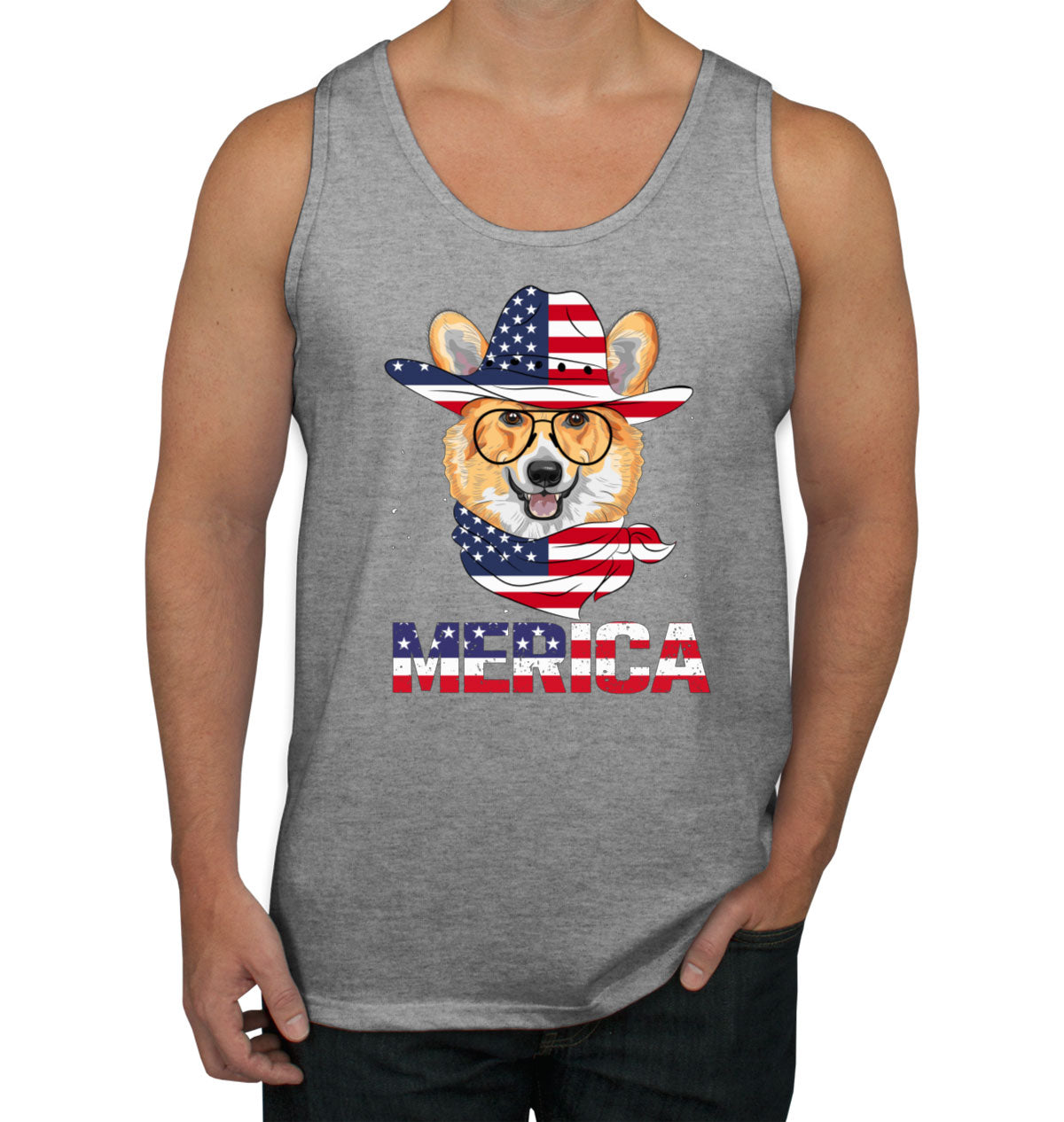 Corgi Merica Patriotic Men's Tank Top