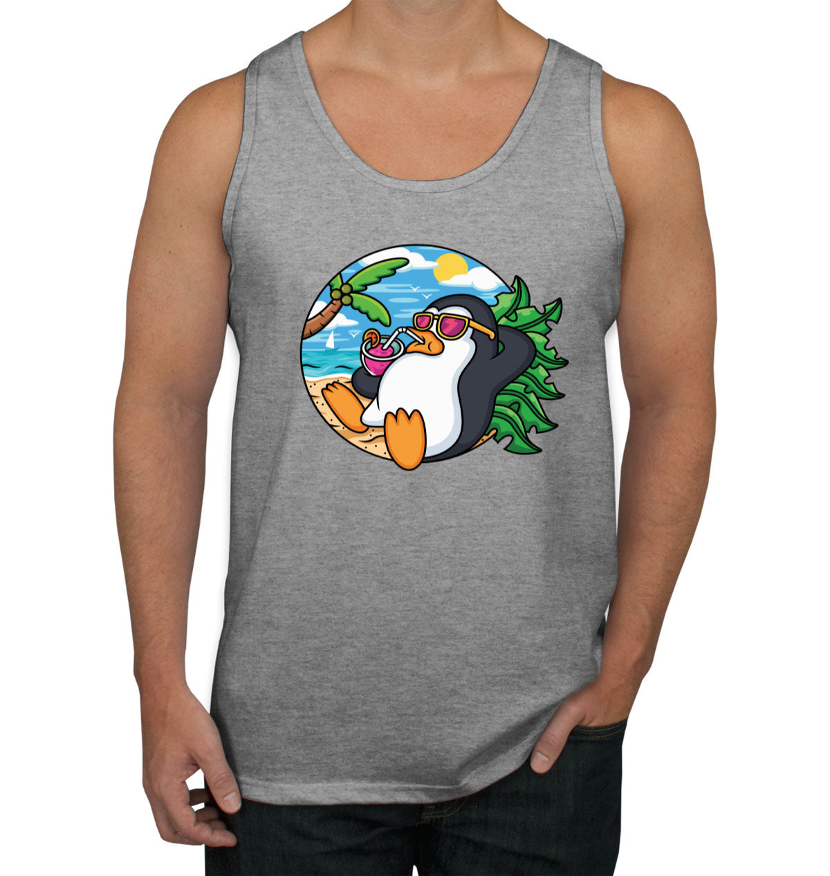 Cartoon Penguin On Vacation Men's Tank Top