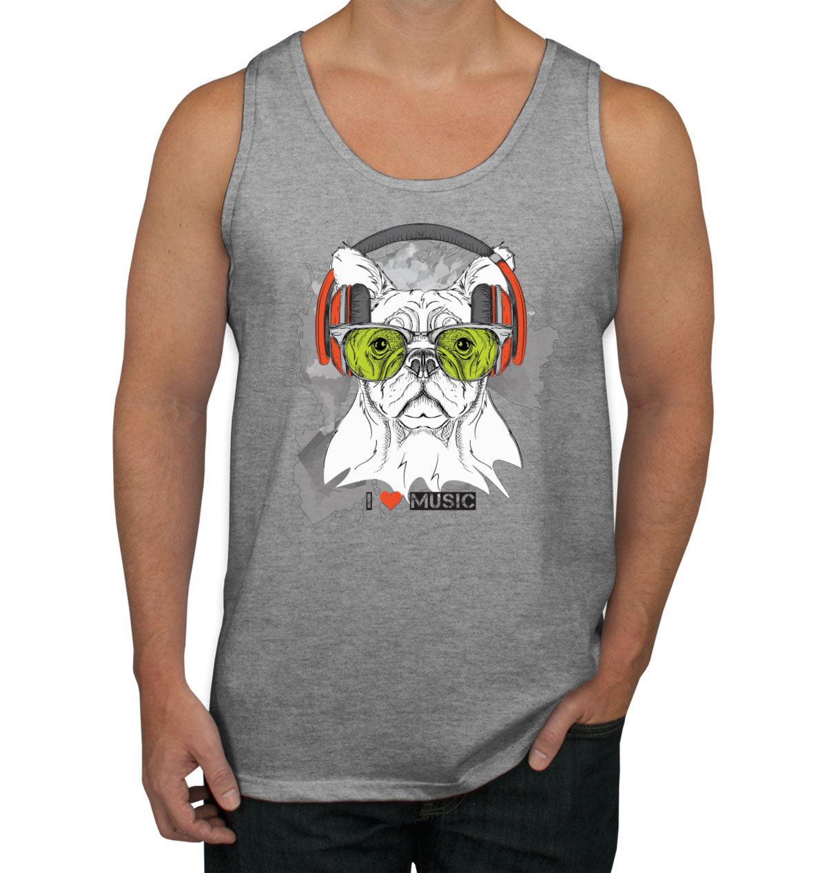 I Love Music Dog With Headphones Men's Tank Top