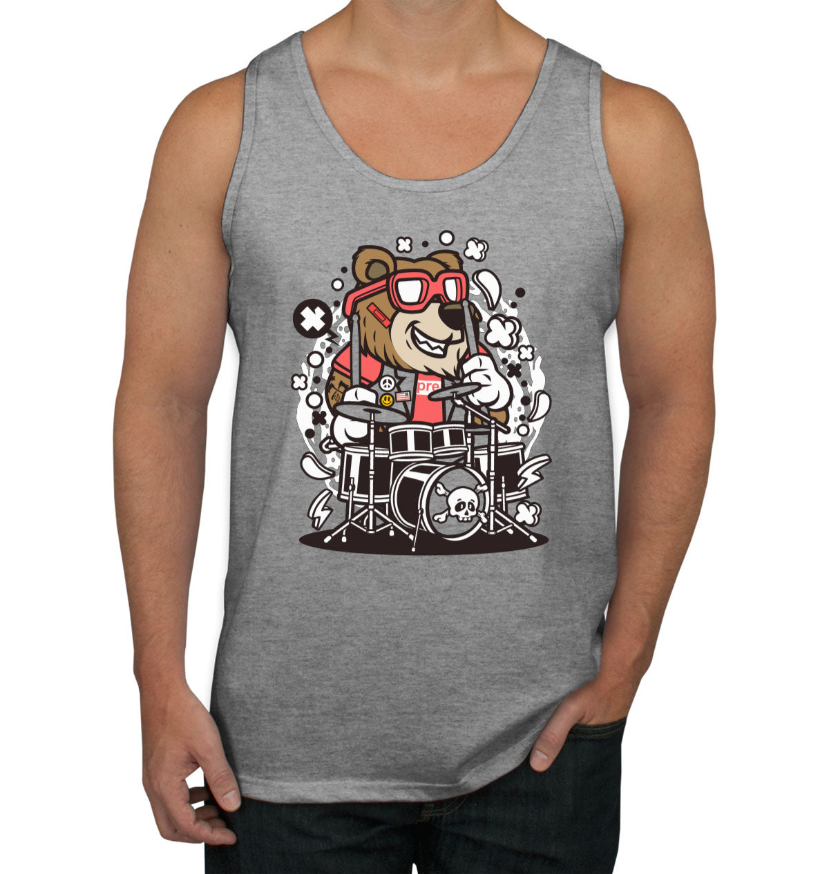 Cool Punk Rock Bear Drummer Men's Tank Top