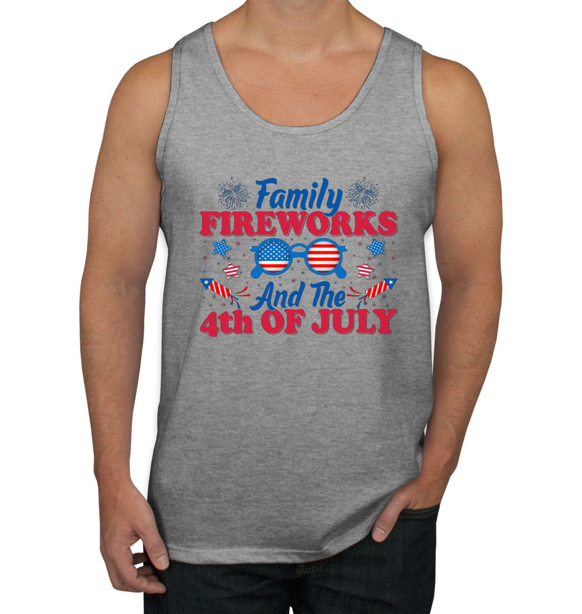 Family Fireworks And The 4th Of July Independence Day Patriotic Men's Tank Top