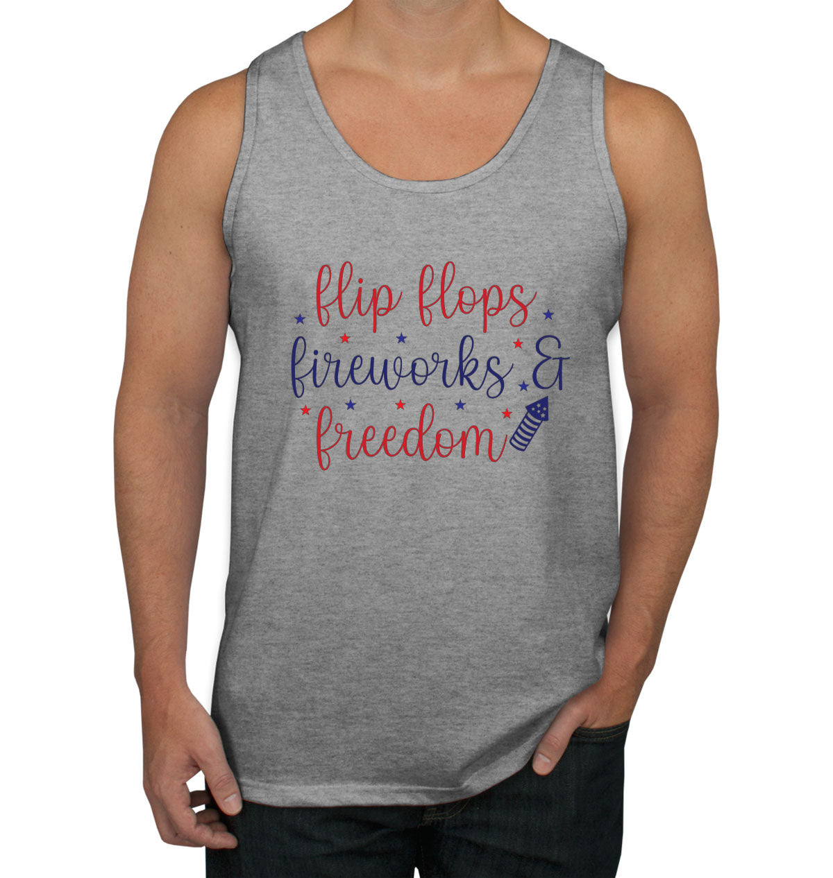 Flip Flops Fireworks And Freedom Patriotic Men's Tank Top