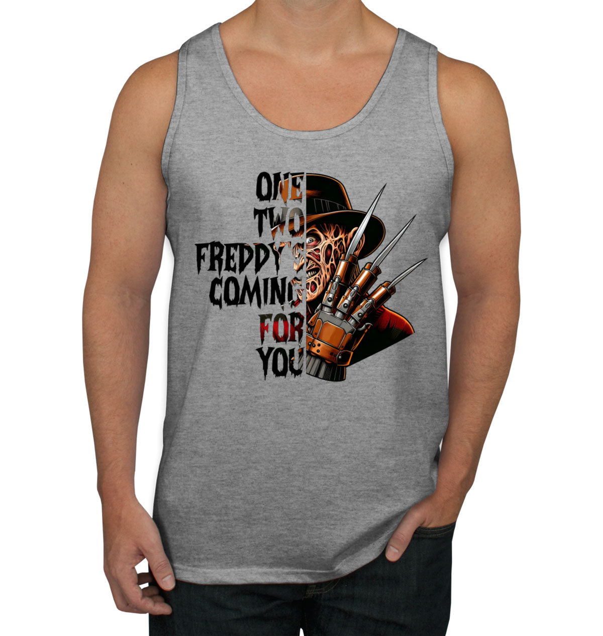 One Two Freddy's Coming For You Halloween Men's Tank Top