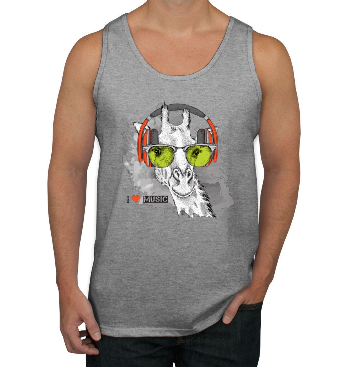 I Love Music Giraffe With Headphones Men's Tank Top