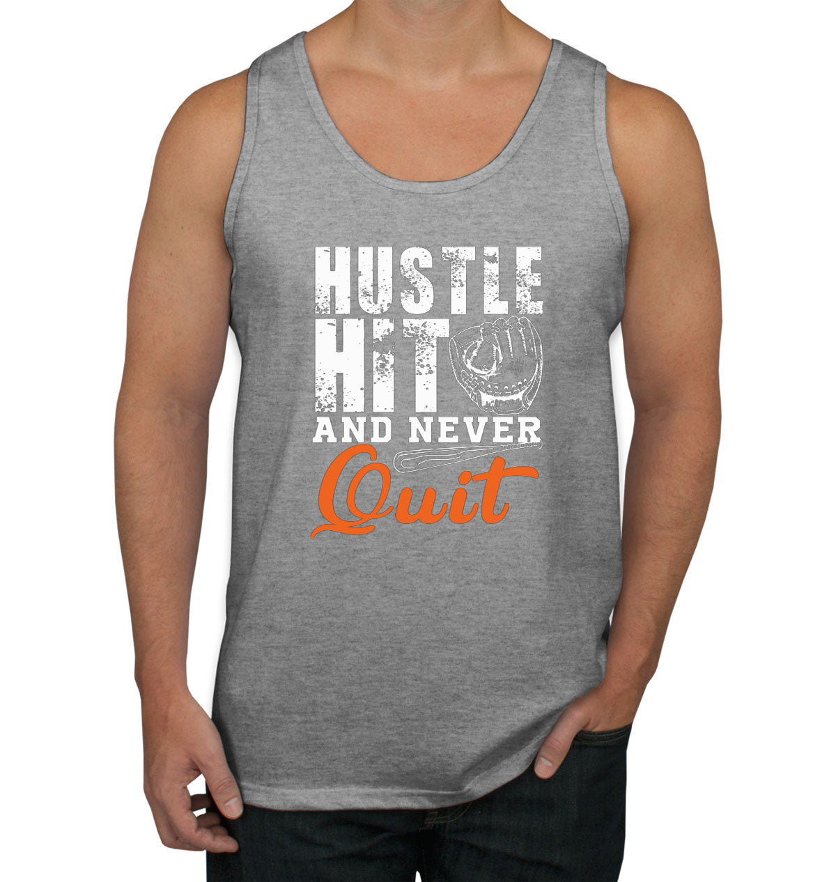 Hustle Hit And Never Quit Baseball Men's Tank Top