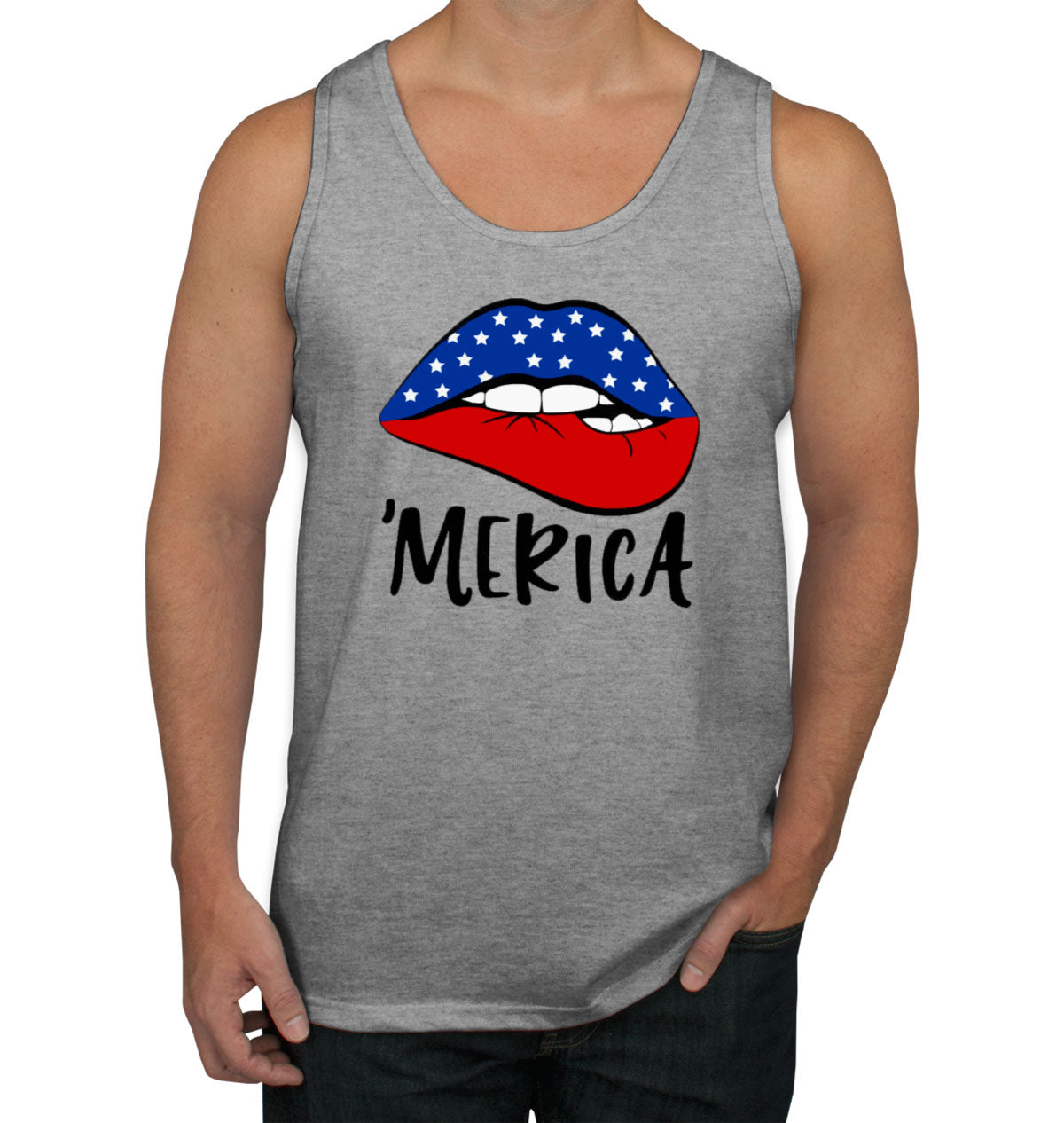Lipstick Merica American Flag Patriotic Men's Tank Top
