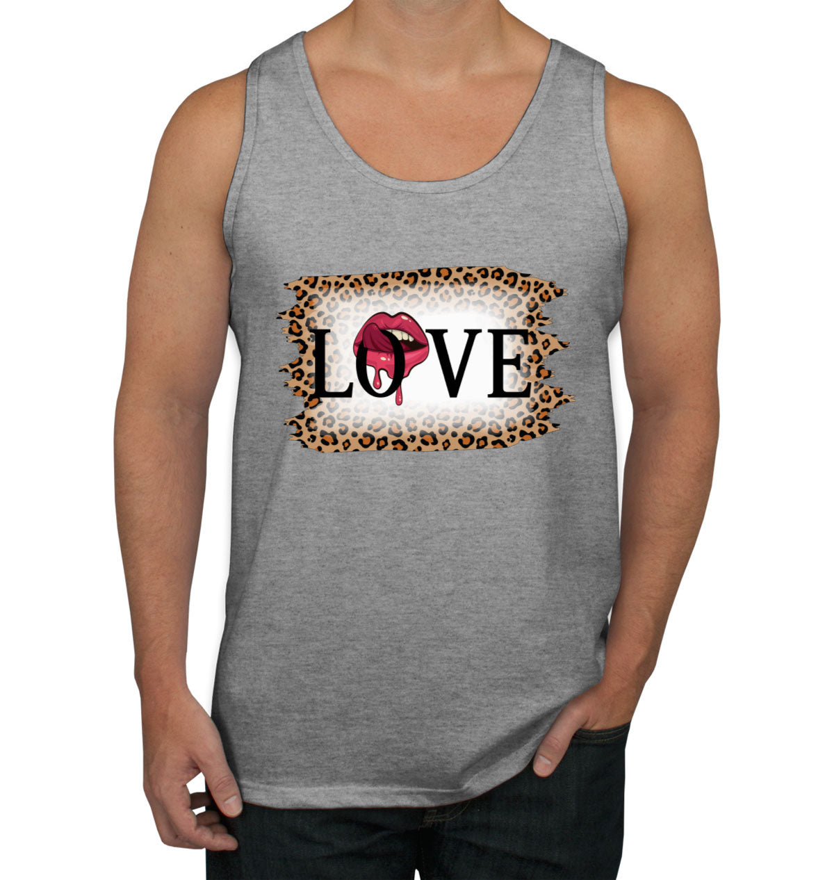 Love Tongue Lipstick Leopard Print Valentine's Day Men's Tank Top