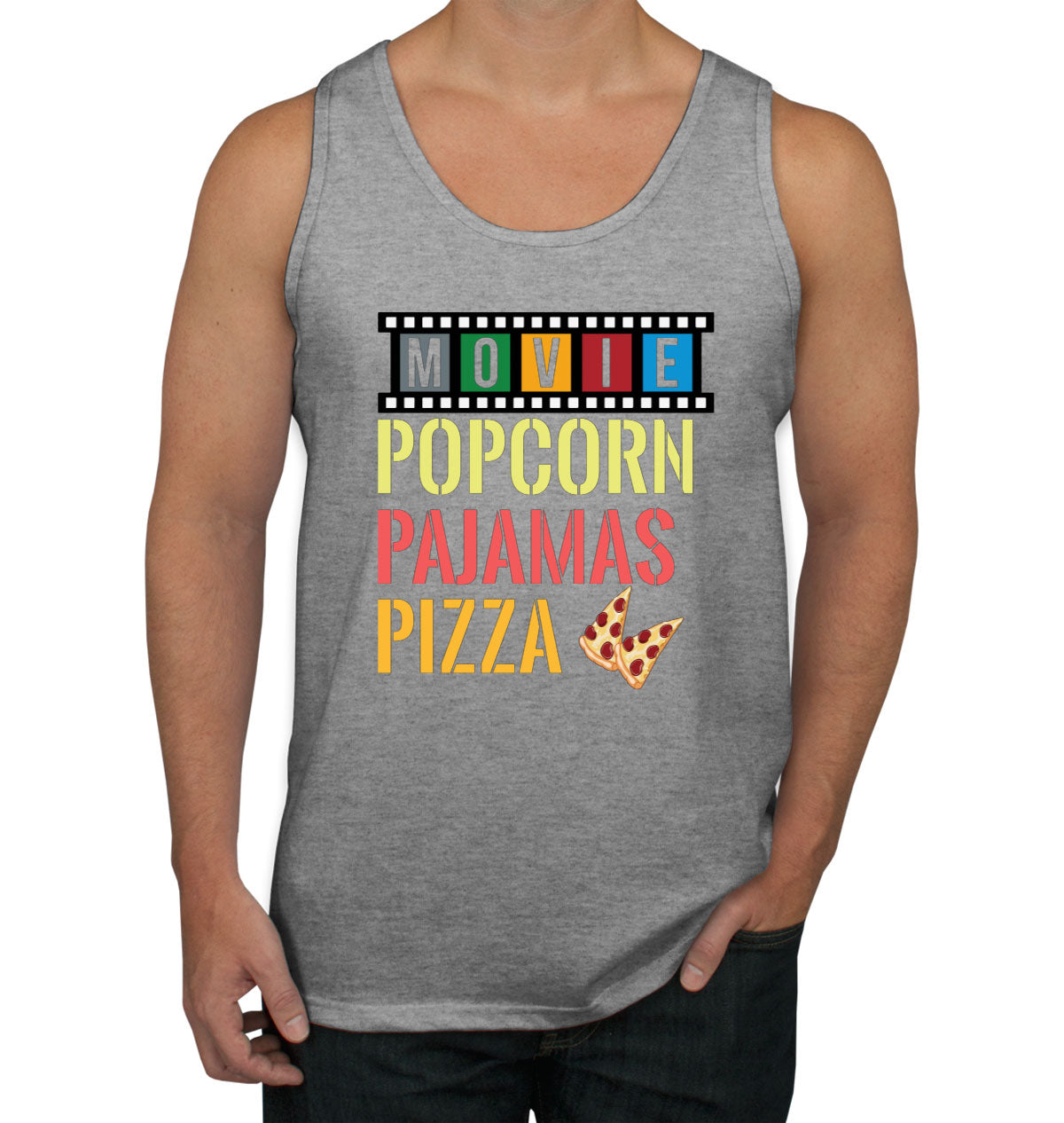 Movie Popcorn Pajamas Pizza  Men's Tank Top