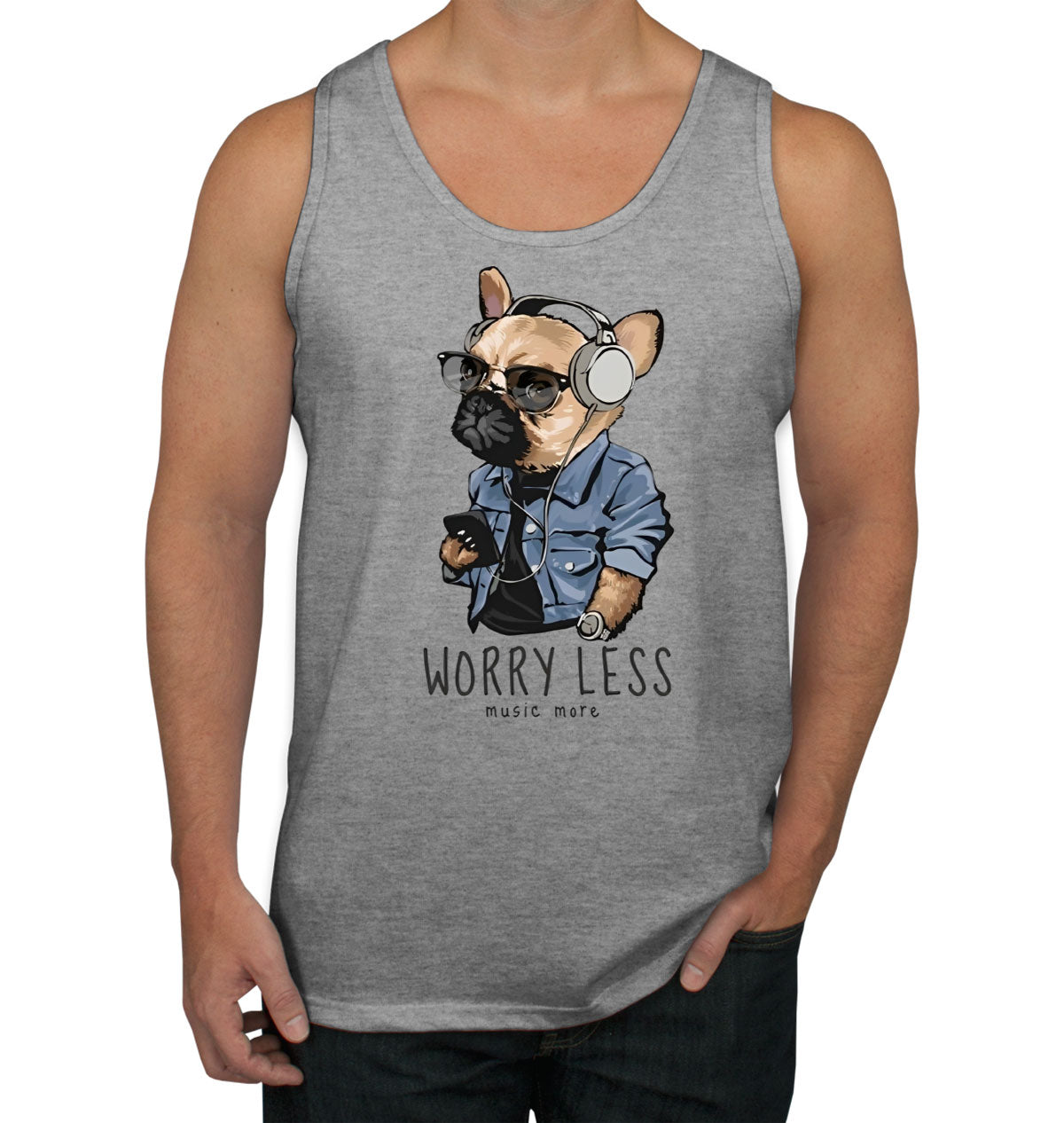 Worry Less Music More Pug Dog Men's Tank Top