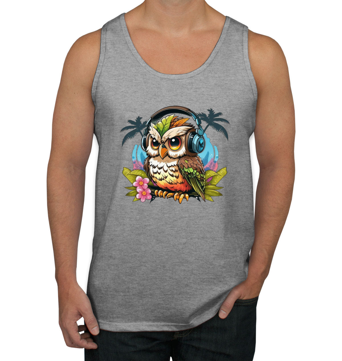 Owl Wearing Headphone Men's Tank Top