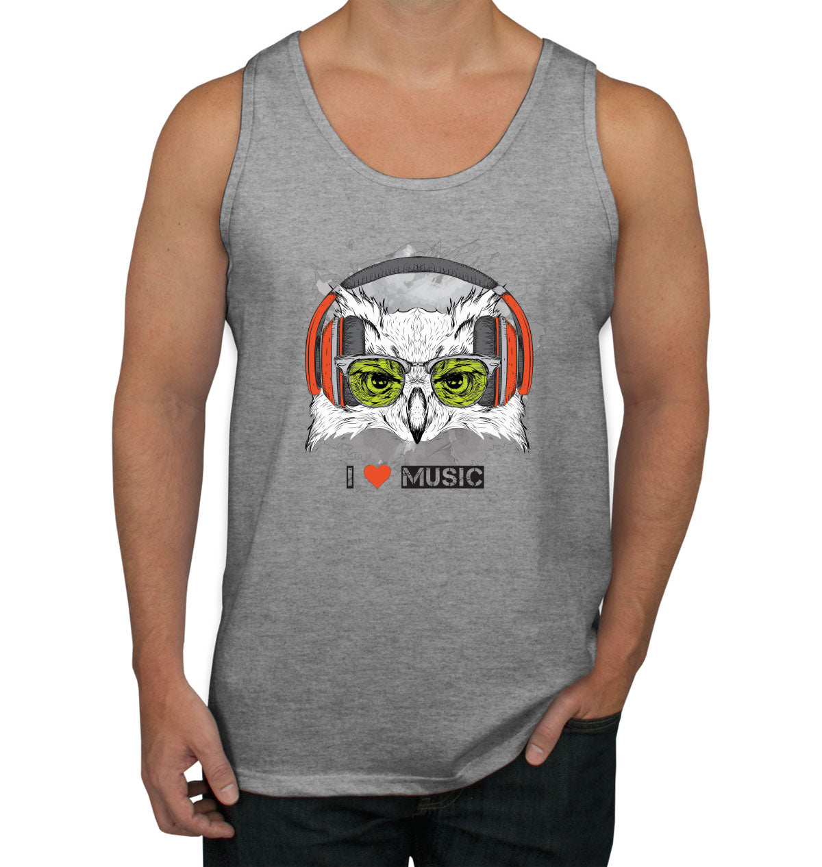I Love Music Owl With Headphones Men's Tank Top