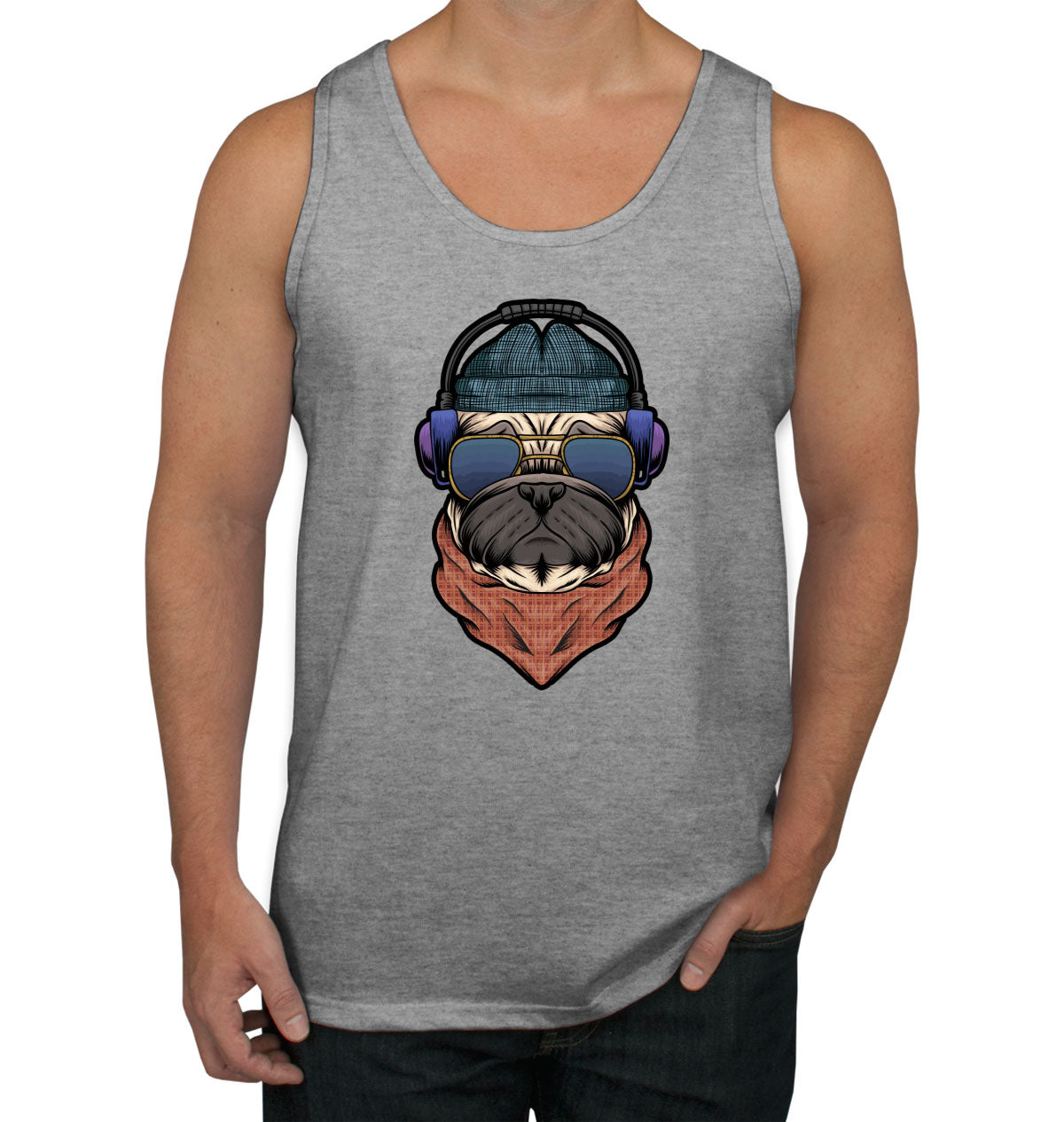 Pug Dog With Headphone Men's Tank Top