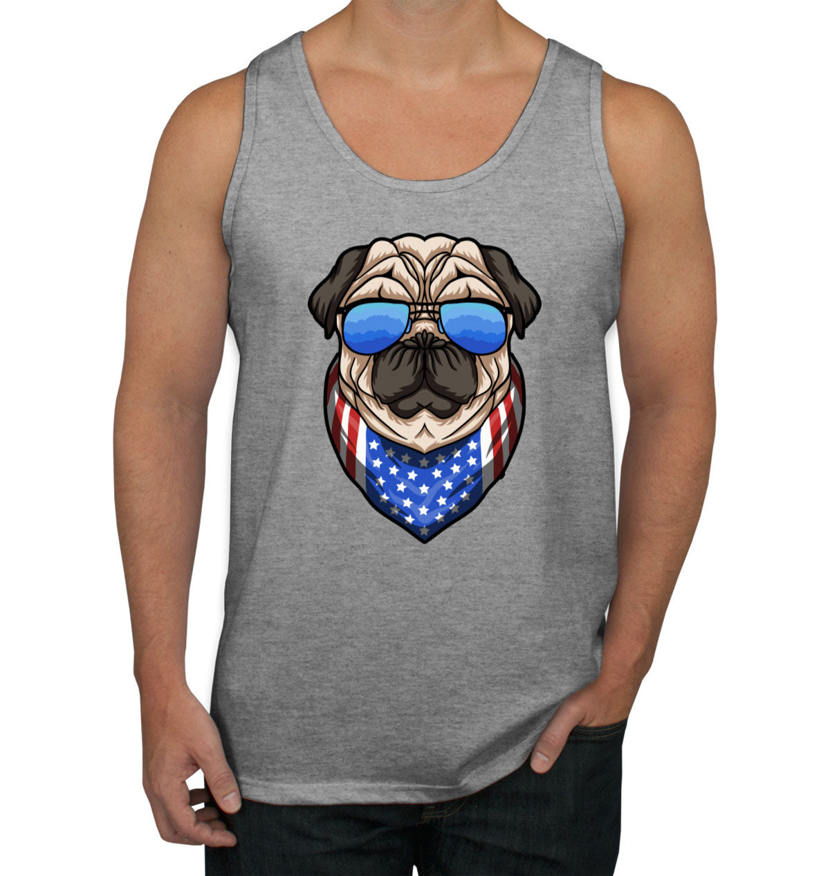 Pug Dog With Sunglasses And Bandana Men's Tank Top