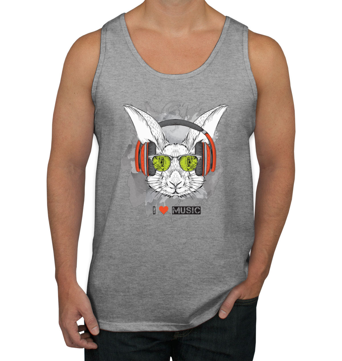 I Love Music Rabbit With Headphones Men's Tank Top