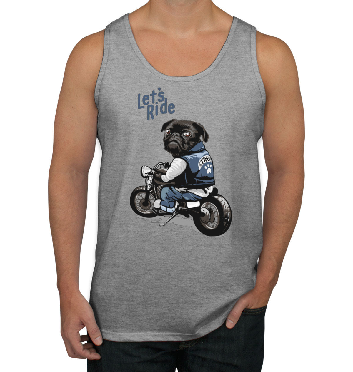 Pug Dog Riding Motorcycle Men's Tank Top